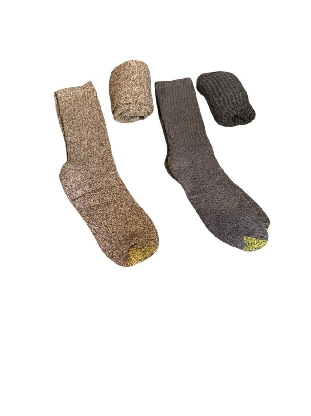 4 Pair Men’s Winter Socks Thick Knit Brown Neutral Bundle